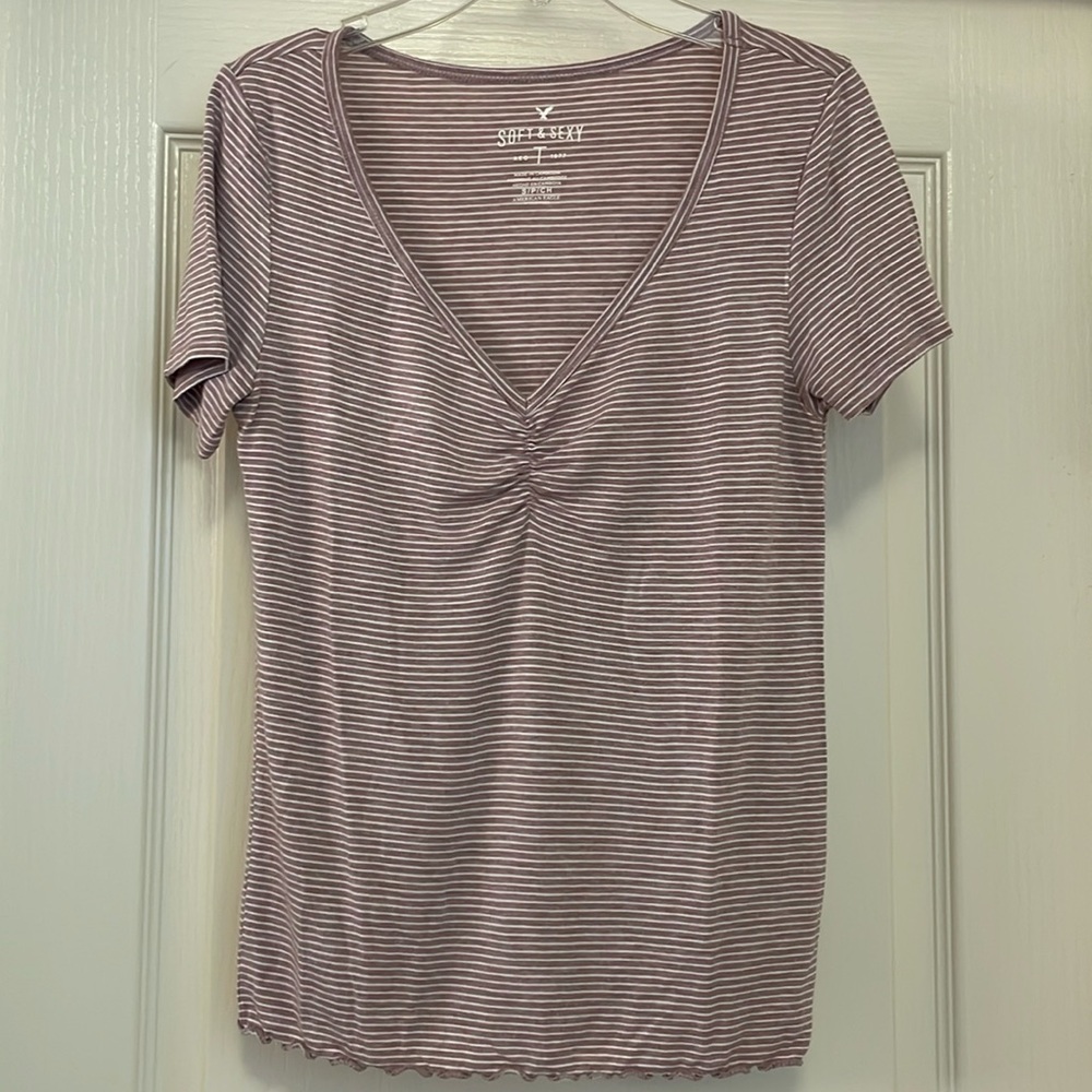 American Eagle Outfitters Shirt - Mauve/White Striped